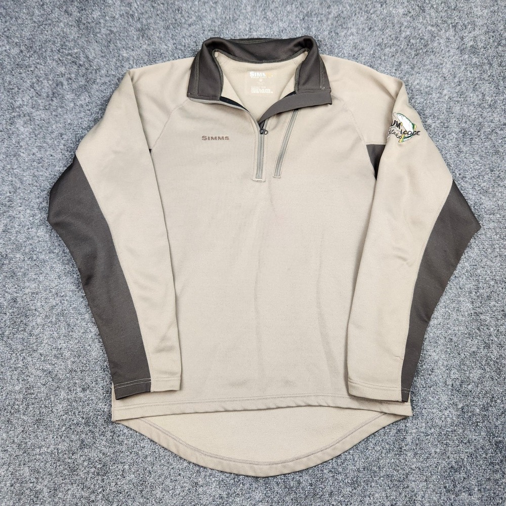 Simms Quarter Zip Pullover Mens Small Tan‎ Gray Fishing Fleece Noseeum Alaska